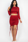 Ruched Side Crop Top & Drawstring Skirt Set